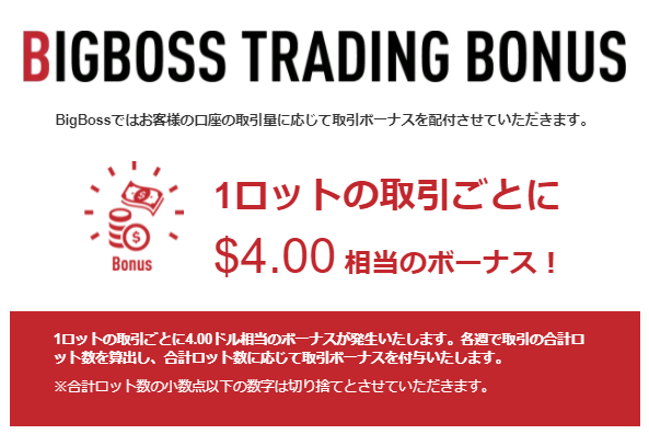 BigBossの取引ボーナス詳細
