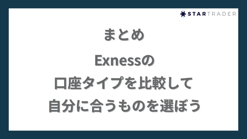 まとめ｜Exness（エクスネス）の口座タイプを比較して自分に合うものを選ぼう
