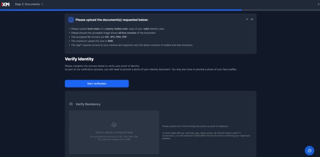 XMGlobal・身分証アップロード画面