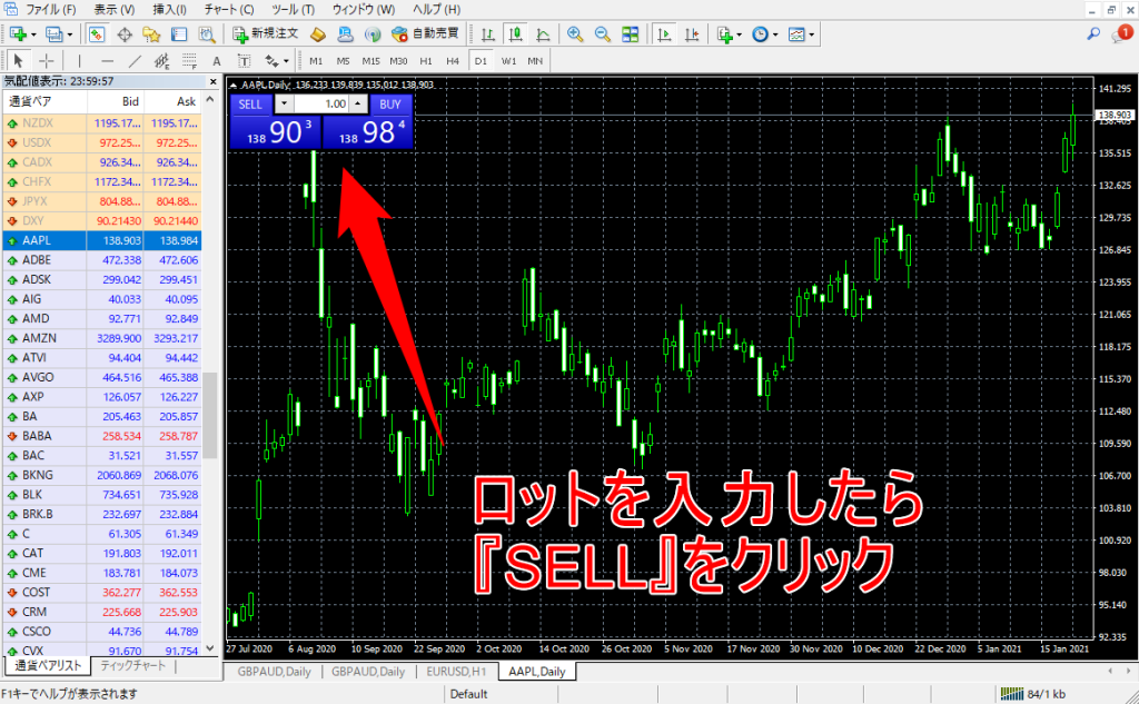 MT4で注文をいれる
