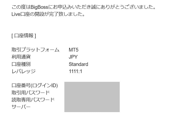 bigboss・口座ID・パスワード