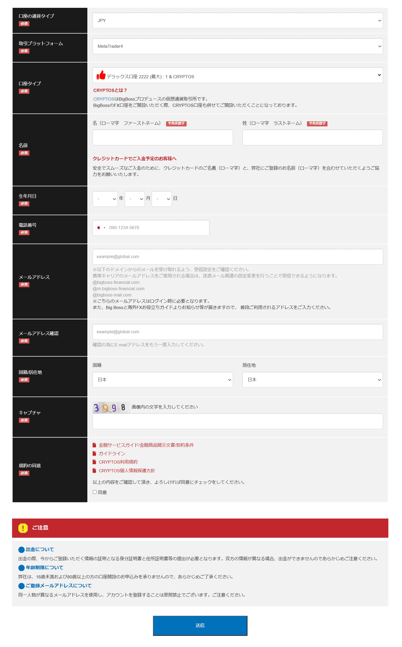 bigboss口座開設ページ・公式サイト画面