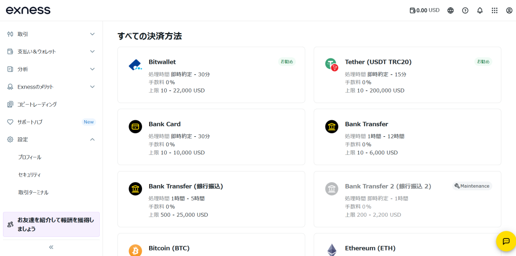 Exness 入金方法
