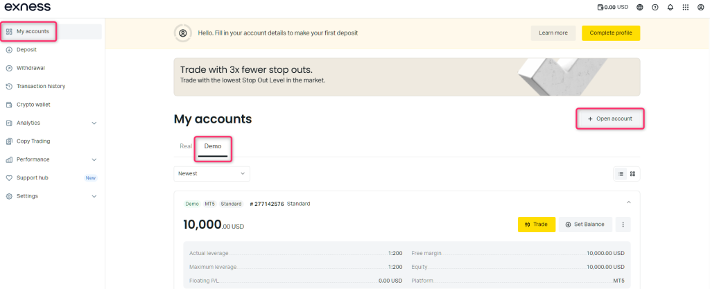 Exness口座タイプ選択