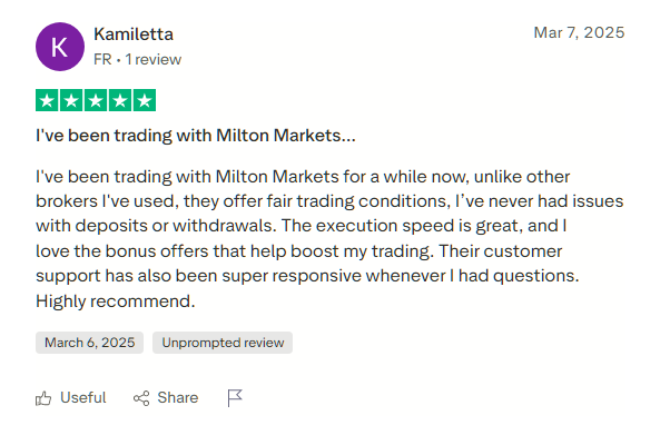 TrustpilotでのMilton Marketsの評判