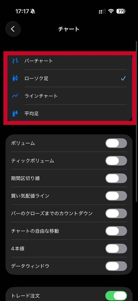 チャート選択画面