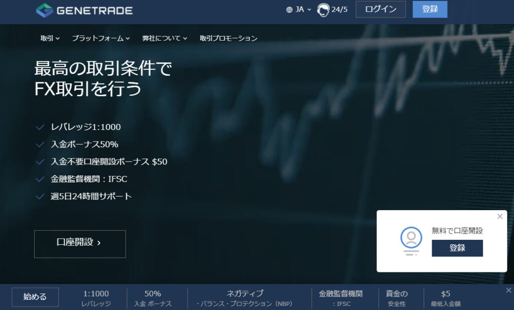 Genetradeのホームページ