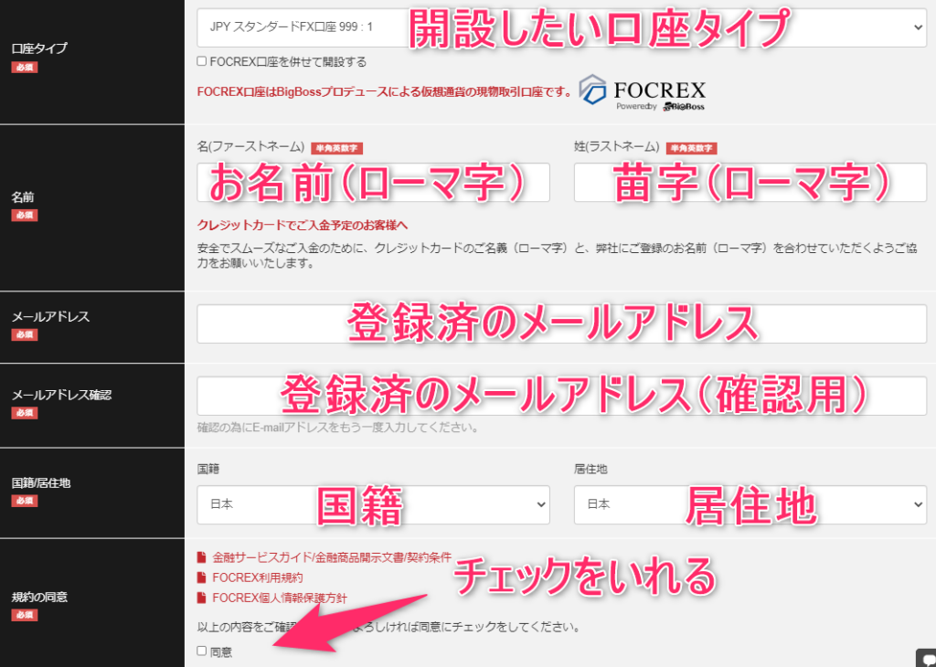BigBossの追加口座開設ページ
