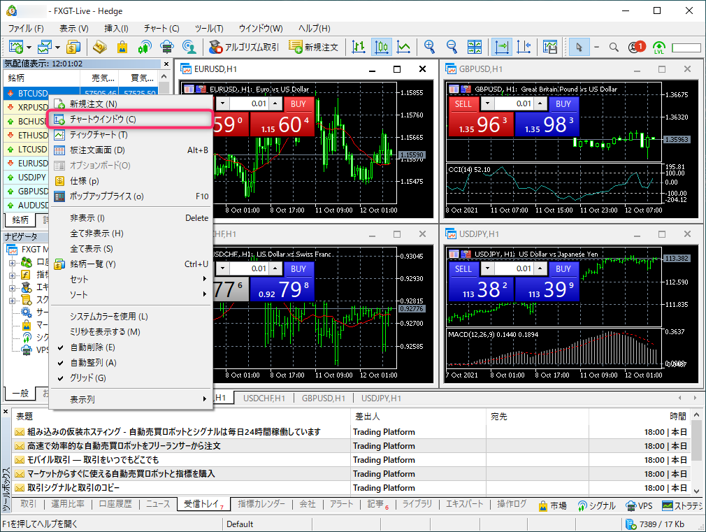 FXGTのMT5画面