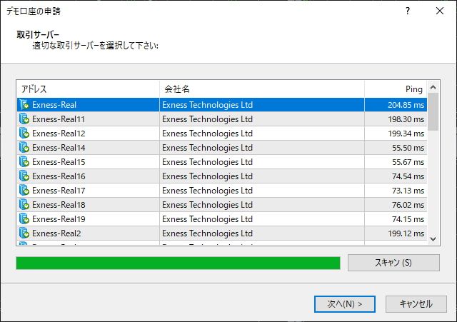 Exnessのパソコン版MT4画面