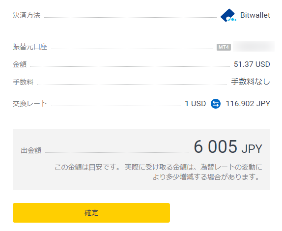 Exnessの出金内容