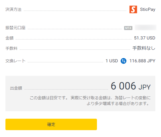 Exnessの出金内容