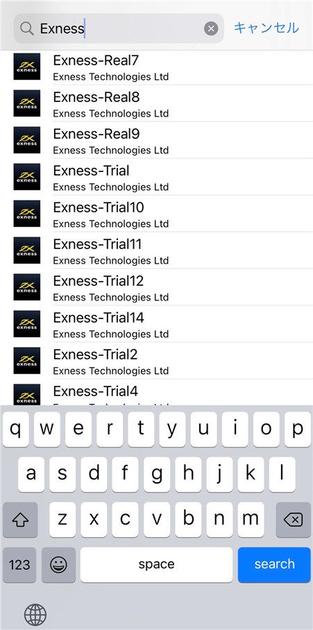 Exnessのスマホ版MT4アプリ画面