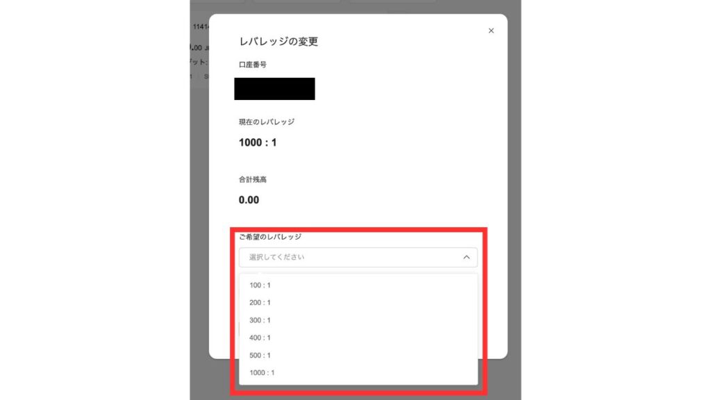 レバレッジ選択画面