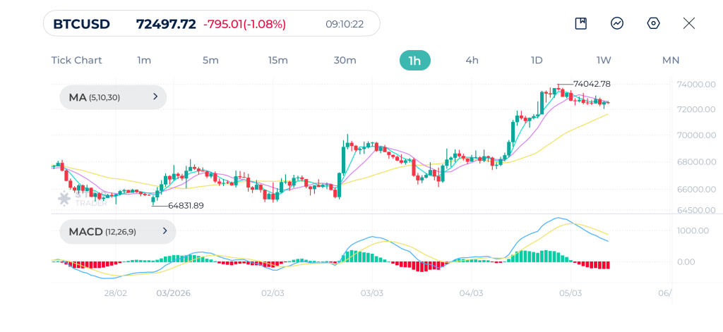 ビットコイン 1時間足チャート：買い優先