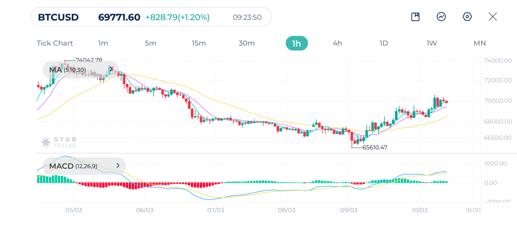 ビットコイン 1時間足チャート 10-03-2026