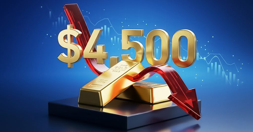 米ドル指数の持ち直しを受け、金は4,500ドル台へ下落